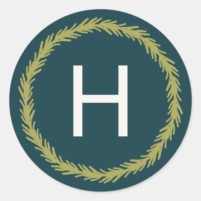 Pegatina Redonda Monograma de pino wreath (Anverso)