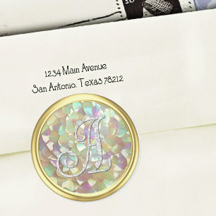 Pegatina Redonda Monograma de plata con todas las iniciales 3 Madre