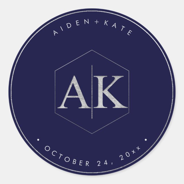 Pegatina Redonda Monograma de plata de Faux de DIY (Anverso)