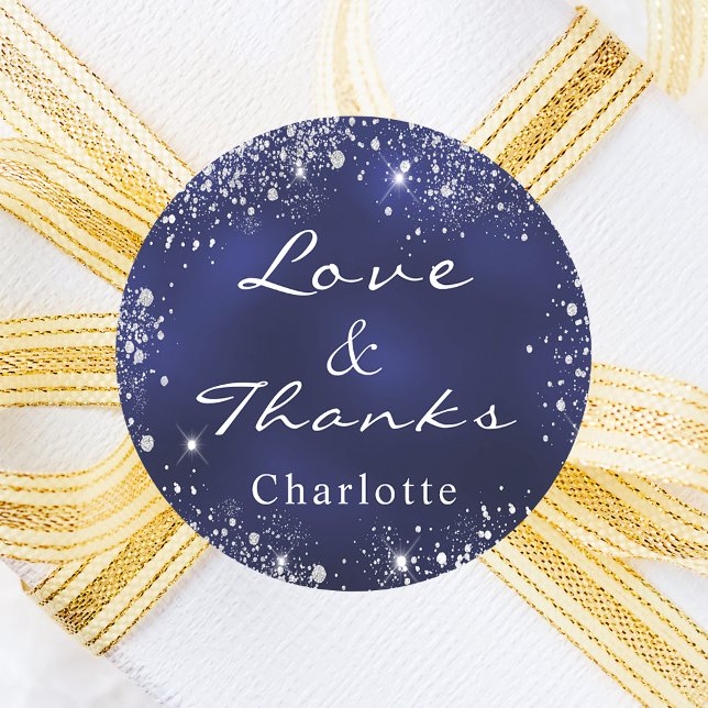 Pegatina Redonda Monograma de polvo de purpurina azul marino de pla (Subido por el creador)