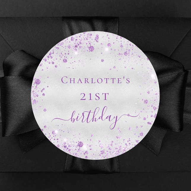 Pegatina Redonda Monograma de polvo de purpurina púrpura de plata d (Subido por el creador)