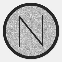 Pegatina Redonda Monograma de Purpurina negro y plateado