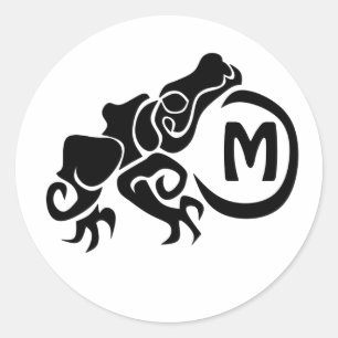 Pegatina Redonda Monograma de rana tribal de lana