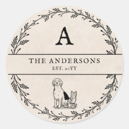 Pegatina Redonda Monograma de regalo neonato beige Minimalista