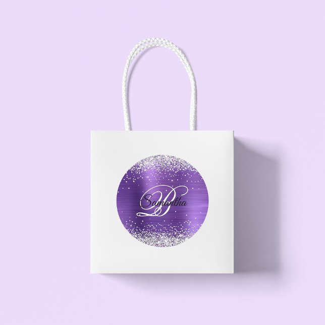 Pegatina Redonda Monograma de Relieve metalizado de Ametiyst Purpur (Large Round Favor Stickers)