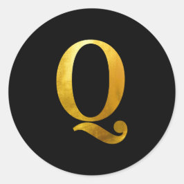 Pegatina Redonda Monograma de Relieve metalizado dorado amarillo Q 