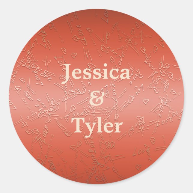 Pegatina Redonda Monograma de San Valentín. (Anverso)