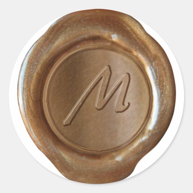 Pegatina Redonda Monograma de sellado de cera - Cobre - Artista M - (Anverso)