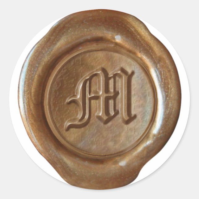 Pegatina Redonda Monograma de sellado de cera - Cobre - Inglés anti (Anverso)