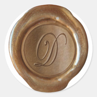 Pegatina Redonda Monograma de sellado de cera - Cobre - Script D -