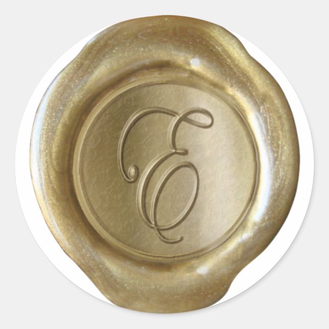 Pegatina Redonda Monograma de sellado de cera - Oro - Script E - (Anverso)