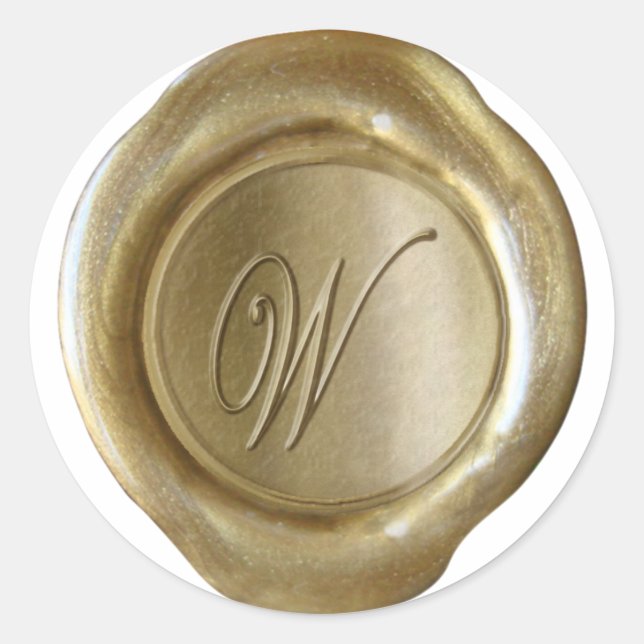 Pegatina Redonda Monograma de sellado de cera - Oro - Script W - (Anverso)
