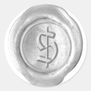 Pegatina Redonda Monograma de sellado de cera - Plata - Inglés anti