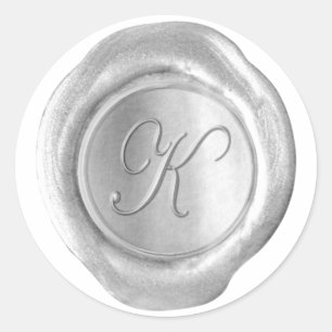 Pegatina Redonda Monograma de sellado de cera - Plata Juah - K -