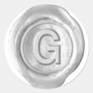 Pegatina Redonda Monograma de sellado de cera - Plata - Negrita G -