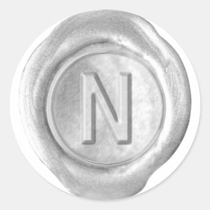 Pegatina Redonda Monograma de sellado de cera - Plata - Negrita N -