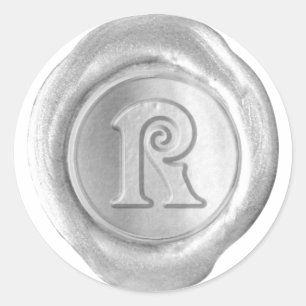Pegatina Redonda Monograma de sellado de cera - Plata - R victorian