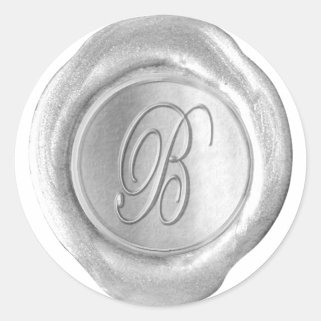 Pegatina Redonda Monograma de sellado de cera - Plata - Script B - (Anverso)