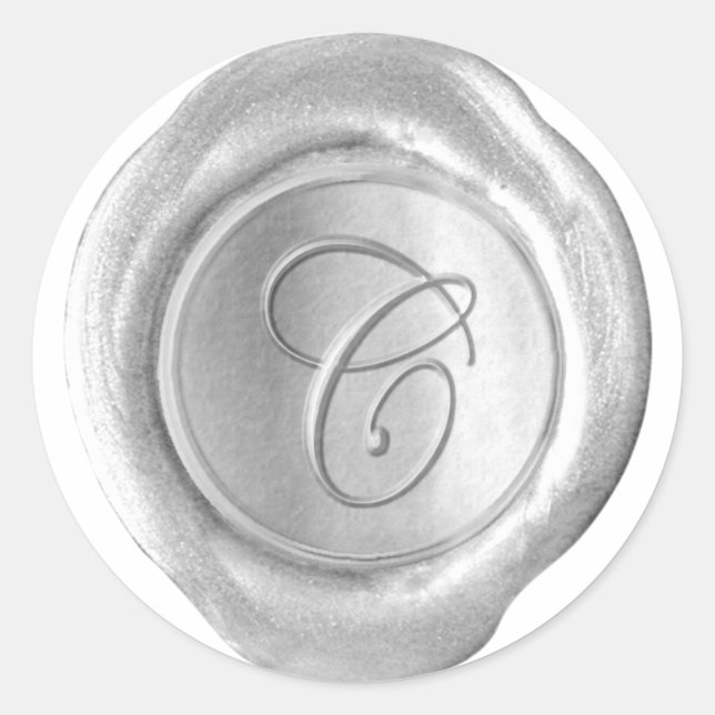 Pegatina Redonda Monograma de sellado de cera - Plata - Script C - (Anverso)