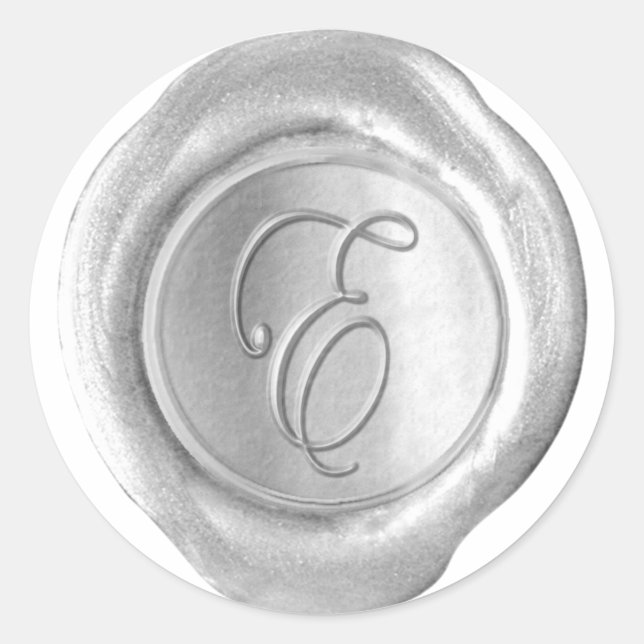 Pegatina Redonda Monograma de sellado de cera - Plata - Script E - (Anverso)