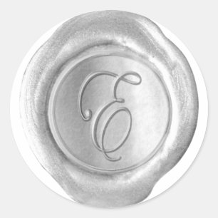 Pegatina Redonda Monograma de sellado de cera - Plata - Script E -
