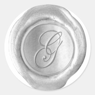 Pegatina Redonda Monograma de sellado de cera - Plata - Script G -