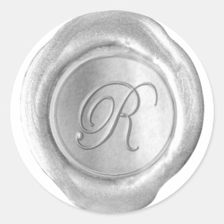 Pegatina Redonda Monograma de sellado de cera - Plata - Script R -