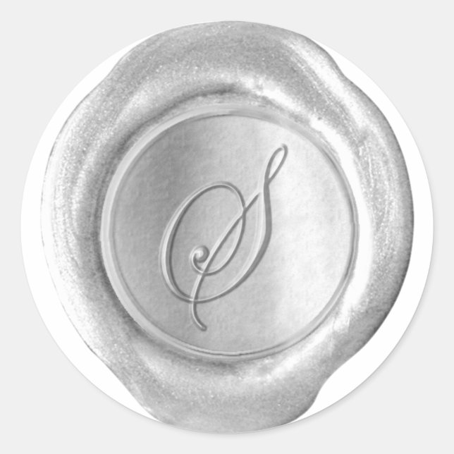 Pegatina Redonda Monograma de sellado de cera - Plata - Script S - (Anverso)