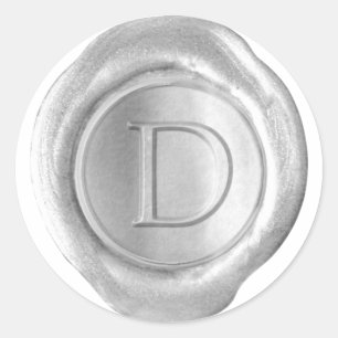 Pegatina Redonda Monograma de sellado de cera - Plata - Serif D -