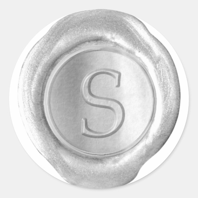 Pegatina Redonda Monograma de sellado de cera - Plata - Serif S - (Anverso)