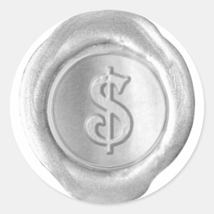Pegatina Redonda Monograma de sellado de cera - Plata - $ victorian