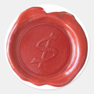 Pegatina Redonda Monograma de sellado de cera - rojo - $ artístico 