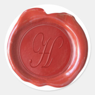 Pegatina Redonda Monograma de sellado de cera - rojo - guión H -