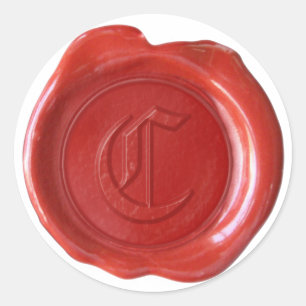 Pegatina Redonda Monograma de sellado de cera - Rojo - Inglés antig