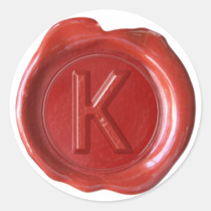 Pegatina Redonda Monograma de sellado de cera - Rojo - Negrita K -
