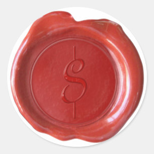 Pegatina Redonda Monograma de sellado de cera - rojo - Script $ -