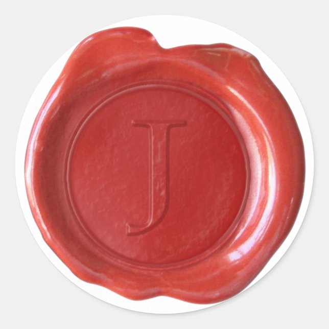 Pegatina Redonda Monograma de sellado de cera - Rojo - Serif J - (Anverso)