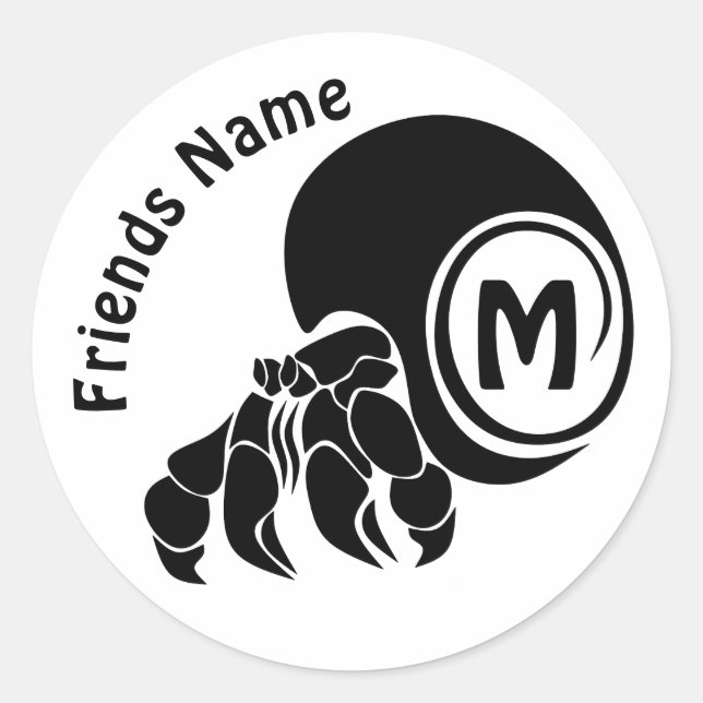 Pegatina Redonda Monograma de silicio de cangrejo hermial grumpy (Anverso)