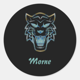 Pegatina Redonda Monograma de silueta de tigre azul degradado