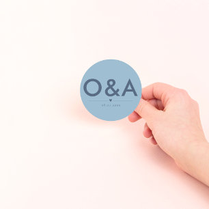 Pegatina Redonda Monograma de sobres Boda moderno   Azul Claro