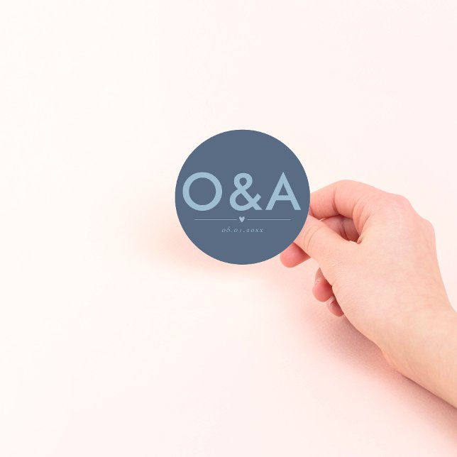 Pegatina Redonda Monograma de sobres Boda moderno | Azul oscura (Subido por el creador)