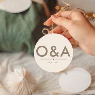 Pegatina Redonda Monograma de sobres Boda moderno   Neutral de la l