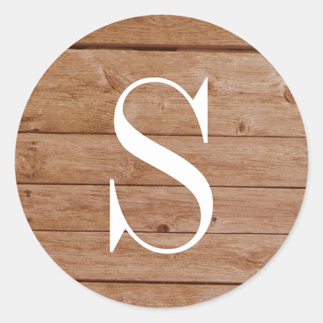 Pegatina Redonda Monograma de textura de madera de paleta rústica (Anverso)