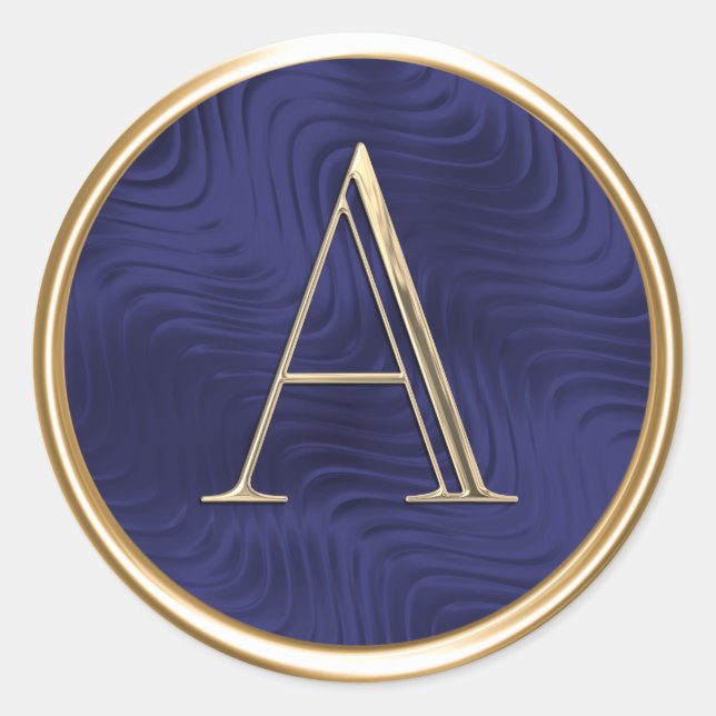 Pegatina Redonda Monograma de TODAS LAS INICIALES Azul Marino Clási (Anverso)