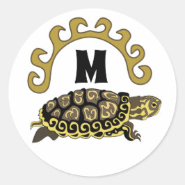 Pegatina Redonda Monograma de tortuga deslizante de Cumberland colo