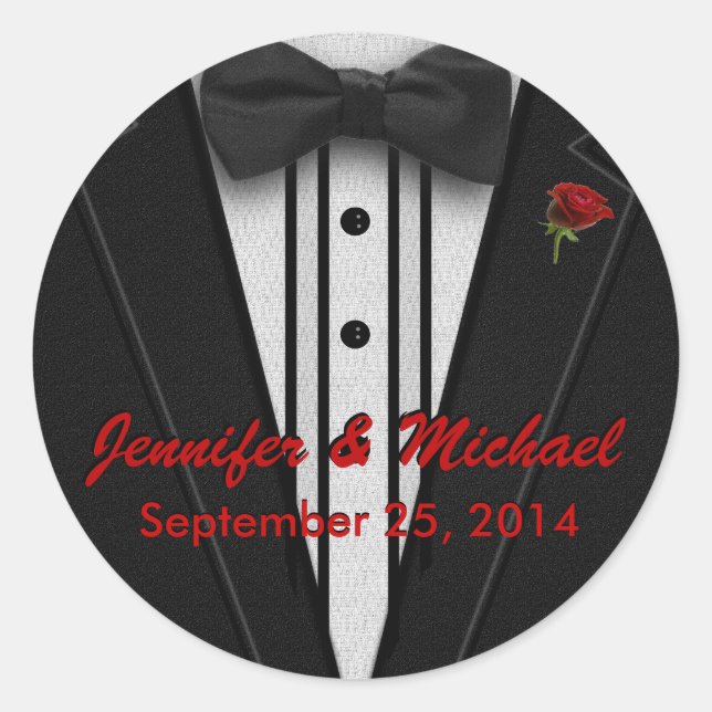 Pegatina Redonda Monograma de traje negro y amarre de vaca (Anverso)