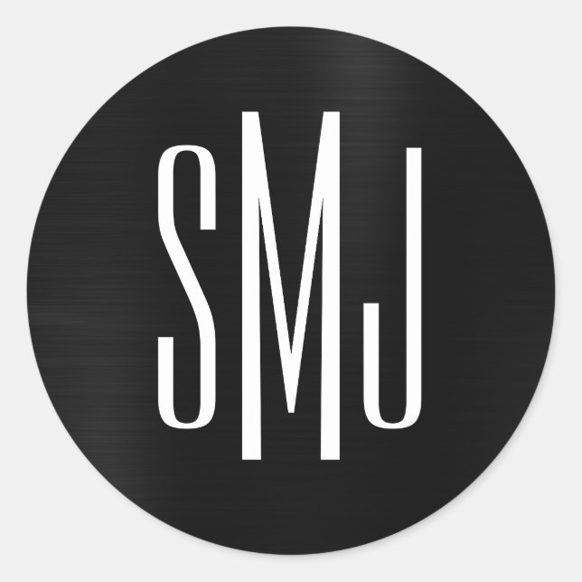 Pegatina Redonda Monograma de tres letras de Relieve metalizado neg (Anverso)