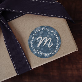 Pegatina Redonda Monograma de vacaciones de invierno nocturno de Sn