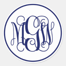 Monograma de viñeta azul naval blanco, DIY BG