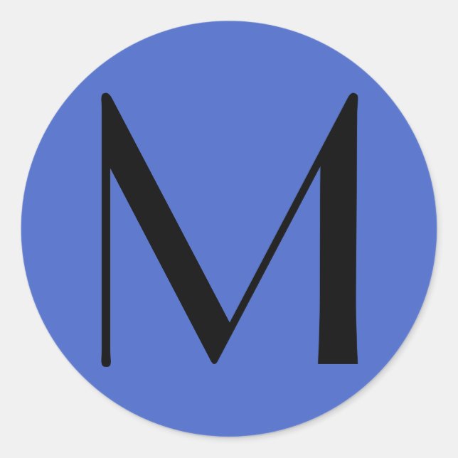 Pegatina Redonda Monograma Deep Royal Black Modern Añadir nombre in (Anverso)